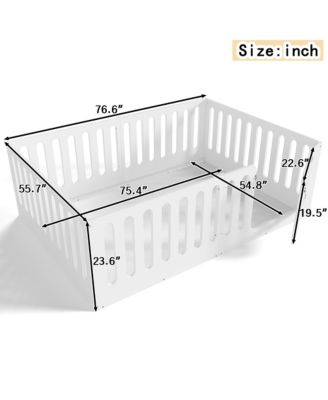 Low-Profile Full Size Floor Bed for Kids, Solid Wood Bed Frame with High Protective Fence and Door for Boys Girls, No Box Spring Required