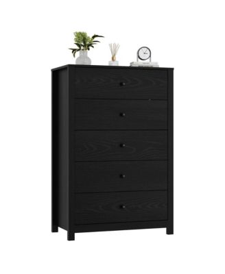 Modern 5 Drawer Wooden Dresser Chest, Tall Cabinet with Deep Storage Drawers, Metal Knobs