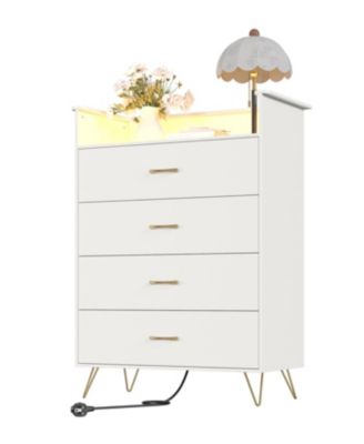 Tall Dressers for Bedroom with LED Lighting and Charging Station and 4 Drawer, Wood Chest of Drawers