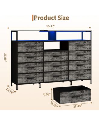 Dresser for Bedroom with 11 Drawers Featuring LED Light and Power Outlet, Fabric Dressers and Chest of Drawers
