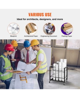 Blueprint Storage Rack, 12 Slots with Wheels, Mobile Blueprint Holder for Office