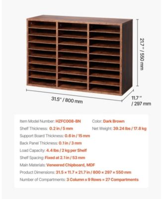 Literature Organizer, 27 Compartments, Wood Mailbox Sorter for File Storage