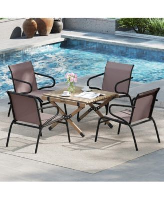 Modern Outdoor Patio Chairs Set of 2 with Breathable Fabric and Metal Frame