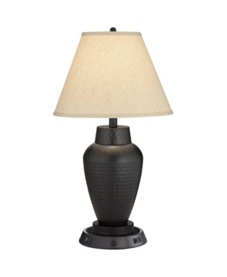 Auburn Rustic Farmhouse Table Lamp 25" High Bronze Hammered with Dimmable USB Workstation Base  Linen Empire Shade for Living Room