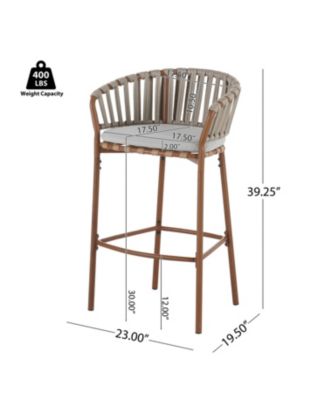Lodi Outdoor Metal Rope Barstool with Cushion, Patio Bar Chair Set of 2