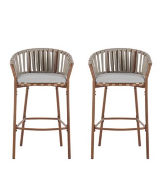 Lodi Outdoor Metal Rope Barstool with Cushion, Patio Bar Chair Set of 2