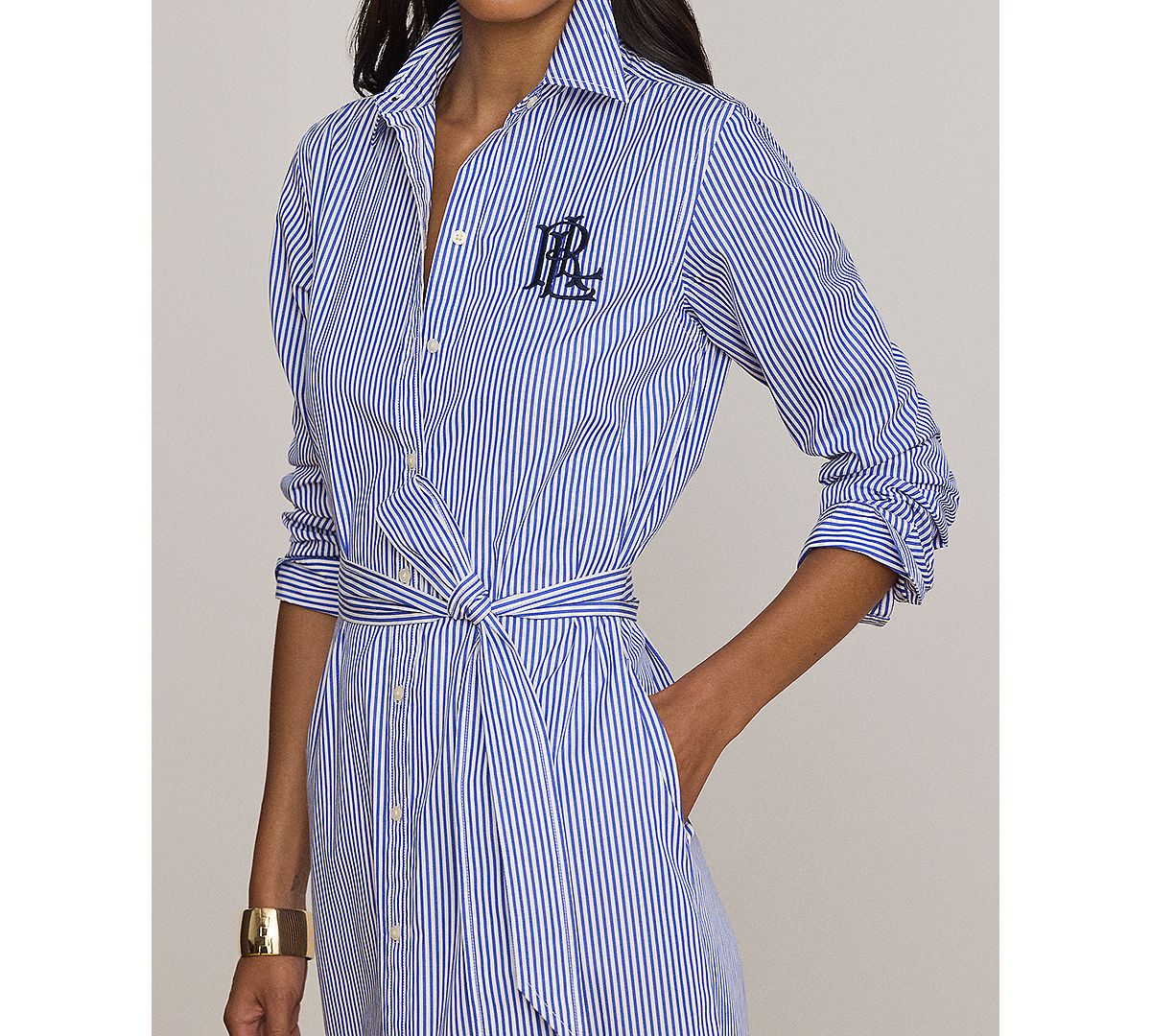 Lauren Ralph Lauren Women's Point Collar Striped Broadcloth Shirt-Dress view 4 — MAYCSS fashion products