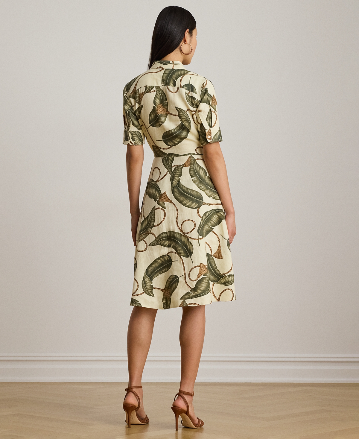 Lauren Ralph Petite Point Collar Rope-Print Tie-Front Shirt Dress