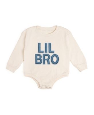 Baby Boys Lil Bro Embroidered Patch Long Sleeve Romper