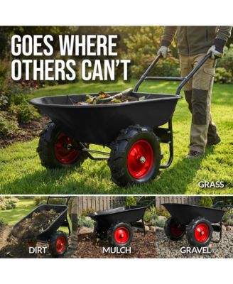 Heavy Duty Dual-Wheel Wheelbarrow Garden Cart w/Built in Stand, 500lb Capacity, Extra Large Wheels
