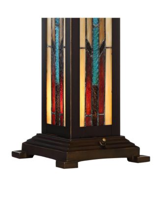 Mission Style Table Lamp with Table Top Dimmer and Night Light 25" High Bronze Stained Glass for Living Room Bedroom