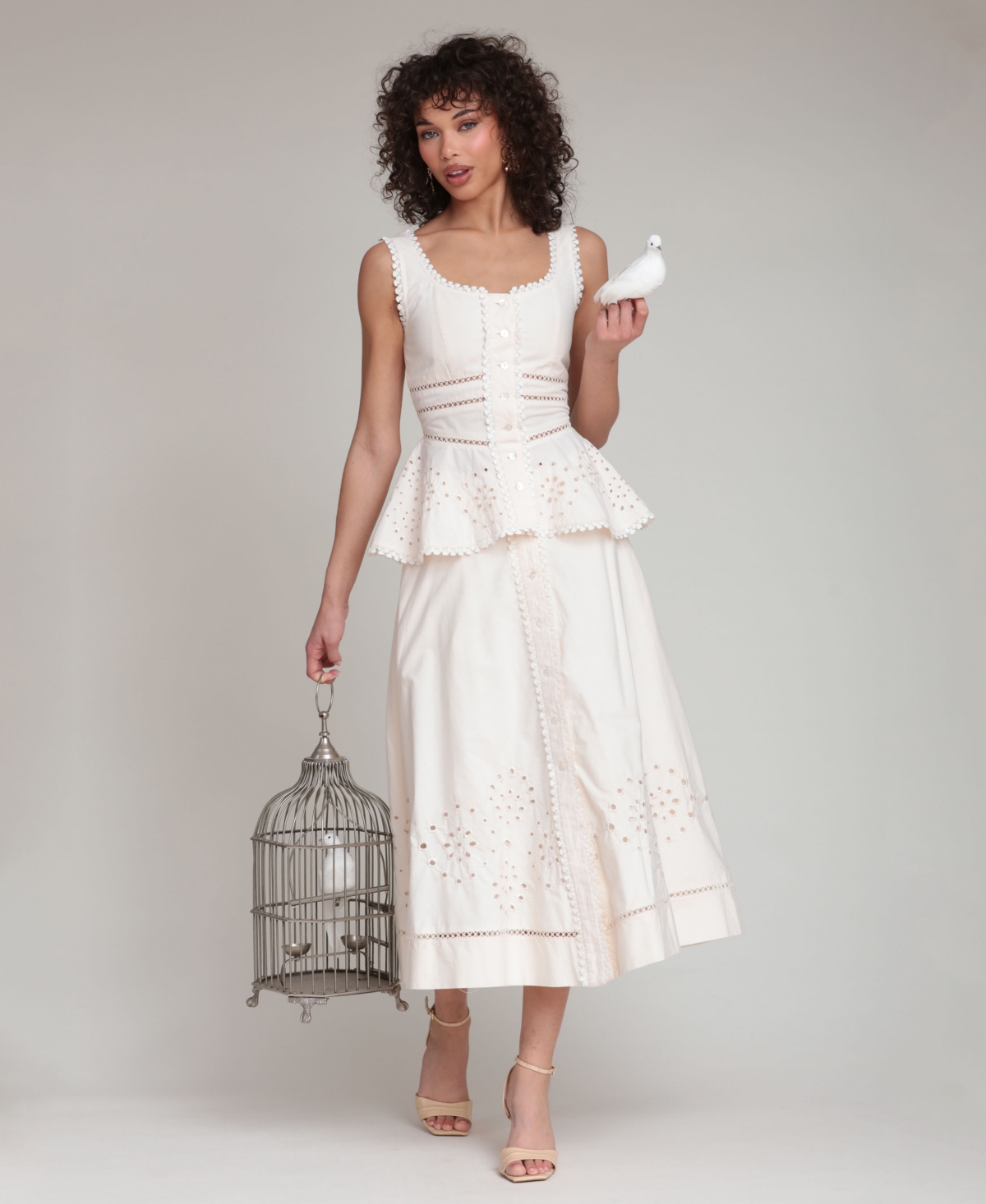 Avec Les Filles Women's Cotton Tea-Length Button-Front Skirt