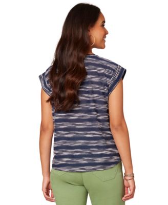 Petite Embroidered Knit Cap-Sleeve Top