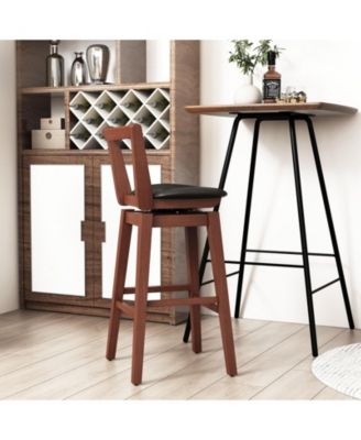 Swivel PU Leather Bar Stool with Backrest and Cushioned Seat