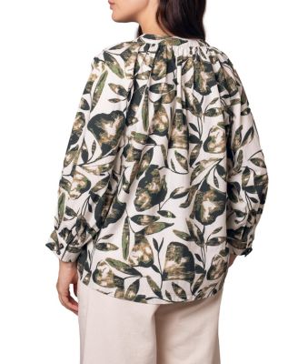 Women's Relaxed Cotton Printed V-Neck Blouse