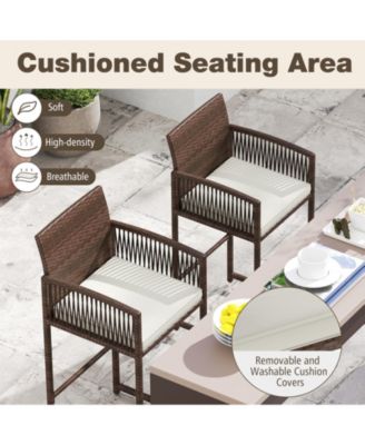 Outdoor PE Wicker Bar Stools Set of 2 with Cushions