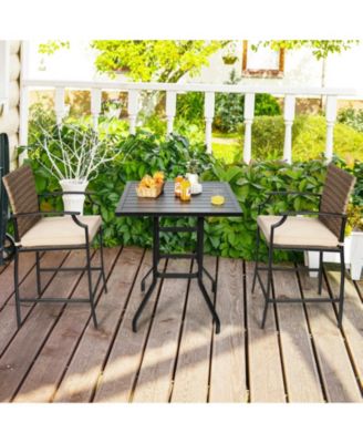 Set of 4 Patio Rattan Bar Stools with Cushions