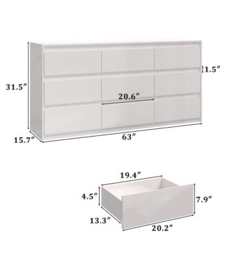 63" High Gloss 9 Drawer Dresser,Modern Bedroom Chest
