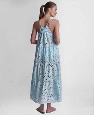 Women's Tiered Eyelet Maxi Dress Swim Cover-Up