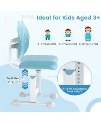 5-Position Height-Adjustable Study Chair with Dual Back Support for Kids