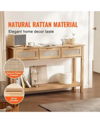 Rattan Console Table, 3 Storage Drawers, for Entryway, Living Room
