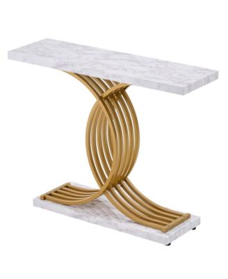 Narrow Console Sofa Table, 39.4 in, Behind Couch Table with Metal Frame