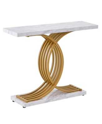 Narrow Console Sofa Table, 39.4 in, Behind Couch Table with Metal Frame