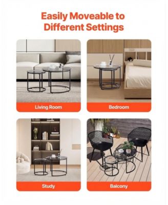 Nesting Coffee Table Set of 2, 23.6" Round Glass Tables for Small Spaces