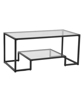 Coffee Table, Tempered Glass Center Table, 2-Tier with Open Storage for Living Room