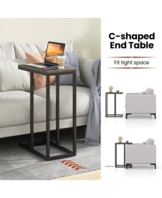 C Shaped Sofa Side Table with Heavy Duty Metal Frame