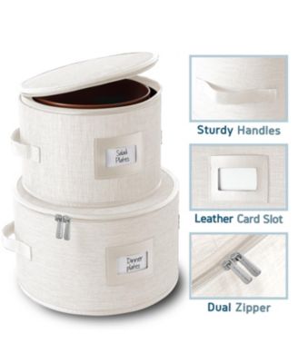 Fine China Storage Containers Hard Shell, 4 Piece Dish Storage Containers, Quilted Plate Containers, Stackable Dish Organizer