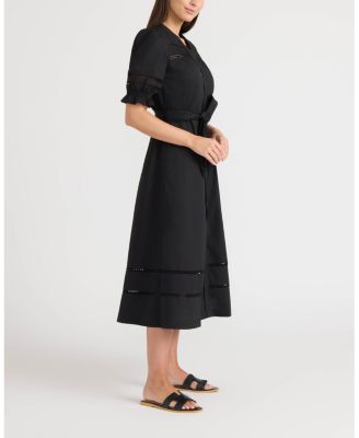 Women's Button Front Midi Dress with Self Belt