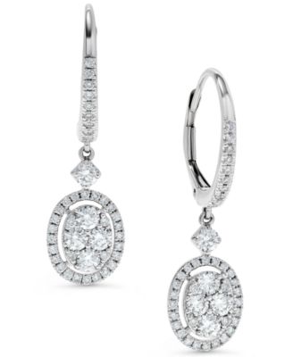 Diamond Halo Cluster Oval Drop Earrings (1 ct. t.w.) in 14k White Gold