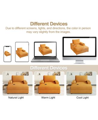 42.8" Corduroy Sleeper Couch with Storage Ottoman, Cup Holders and USB Charging, Oversized Chaise Lounge Sofa Bed for Living Room