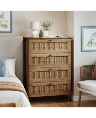 Oak 4-Drawer Storage Dresser with Metal Legs for Bedroom Organization