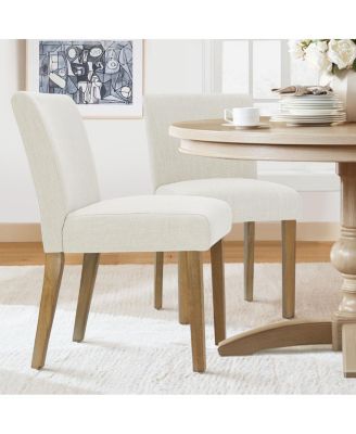 Set of 2 Linen Upholstered Dining Chairs with Solid Wood Legs
