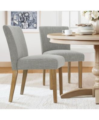 Set of 2 Linen Upholstered Dining Chairs with Solid Wood Legs