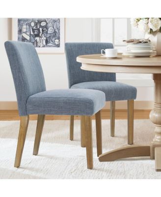 Set of 2 Linen Upholstered Dining Chairs with Solid Wood Legs