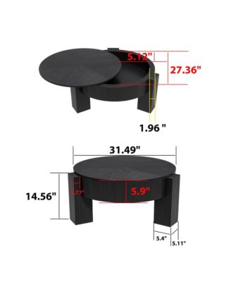 31.5'' Round Coffee Table with Hidden Storage - Wood Parquet Veneer Top Table, 3 Block Legs, Center Accent Table for Living Room