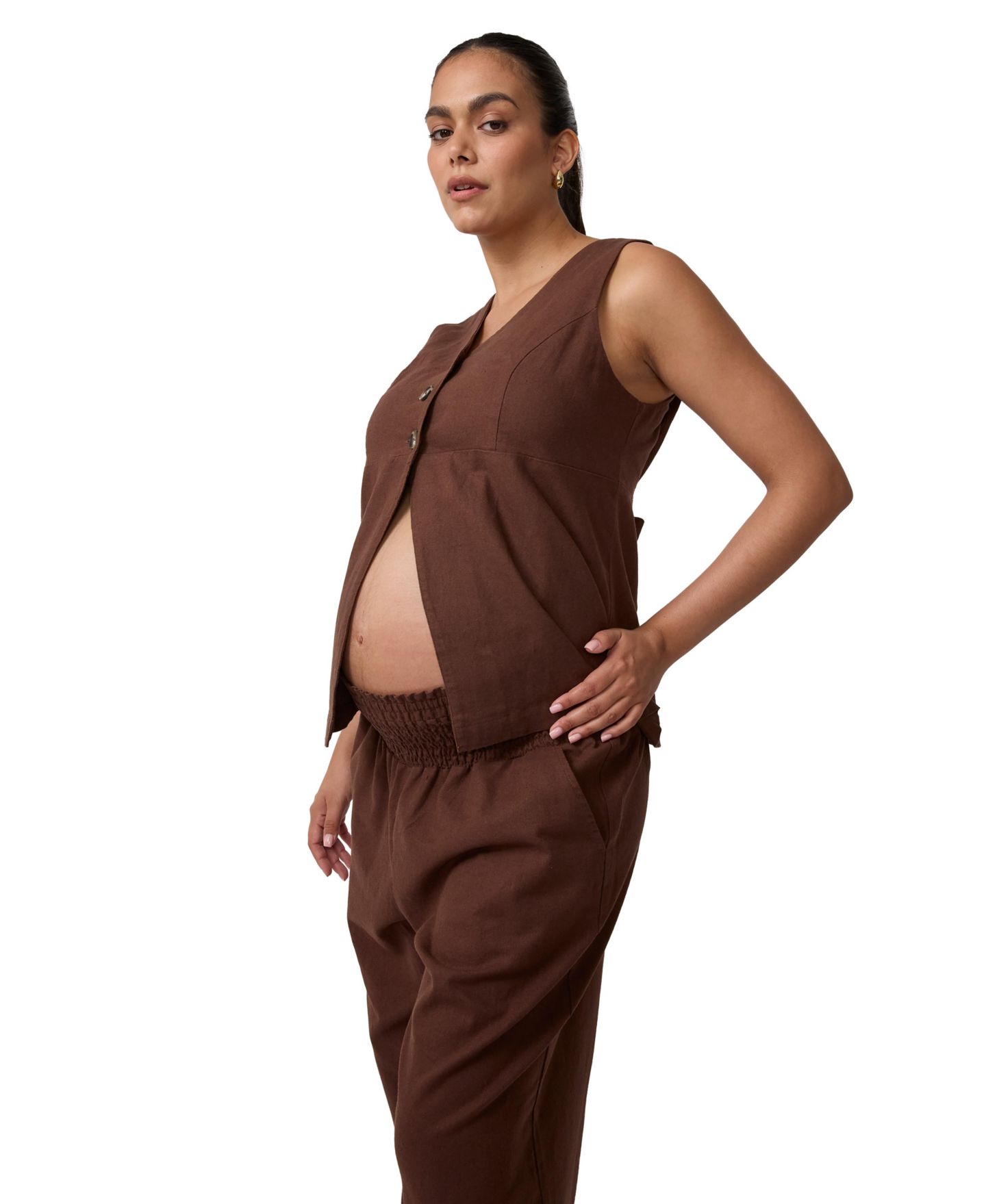 Женский комбинезон Ingrid + Isabel Maternity Ingrid & Isabel Postpartum Linen Jumpsuit, цвет: Тёмный коричневый — фото 3