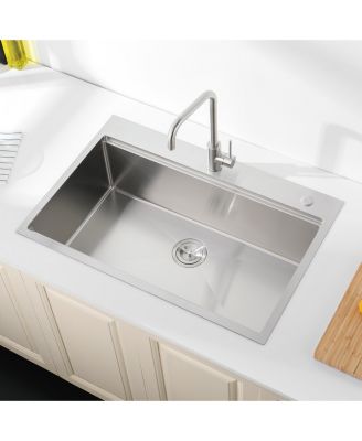 Stainless Steel Kitchen Sink, Single Bowl, Overmount Handmade Sink in Brushed, with Cutting Board, Colander