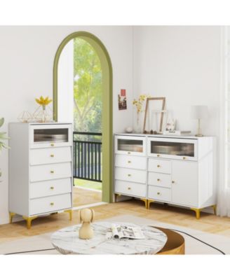 Chest of Drawers with Flip-Up Fluted Glass Door for Bedroom