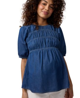 Maternity Ingrid & Isabel Short Sleeve Chambray Smocked Top