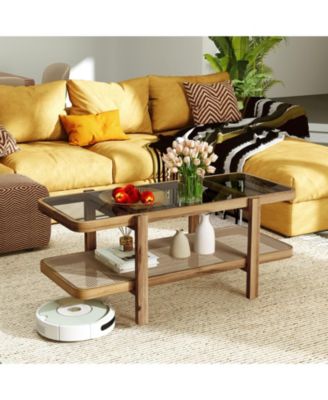 Glass Coffee Table 2 Tier with Storage Shelf