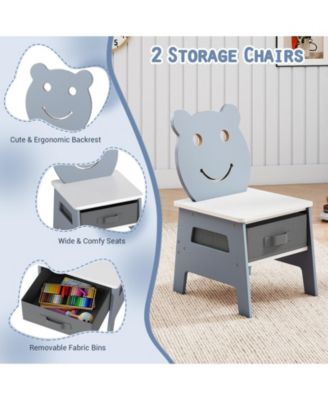 Toddler Table and 2 Chairs 5-in-1 Cute Art Desk Set with Reversible Chalkboard Whiteboard