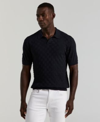 Men's Checker Texture Open Polo Sweater
