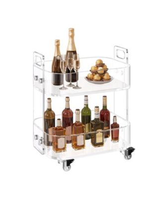 Acrylic Table with Wheels, 2-Tiers Mobile Rolling Cart, Modern Storage Desk