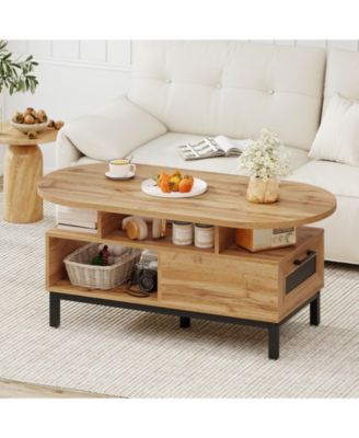 47 in Oval Coffee Table with Storage and Open Compartments