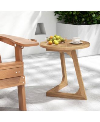 Round Teak Wood Side Table with Slatted Tabletop