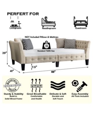 Button Tufted Upholstered Bed Vintage Style Bed Frame with Solid Wood Legs